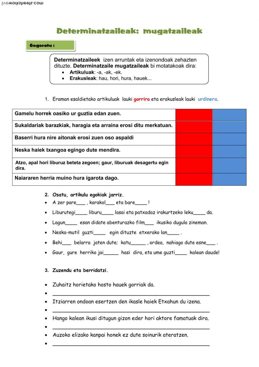 Determinatzaileak: mugatzaileak Determinatzaileak: mugatzaileak