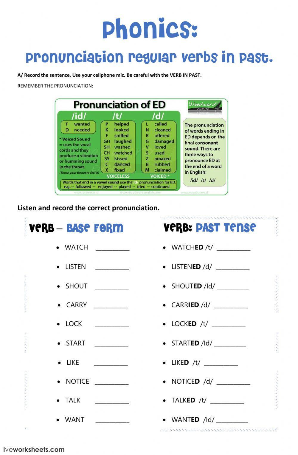 Pronunciation regular verbs in past - ed