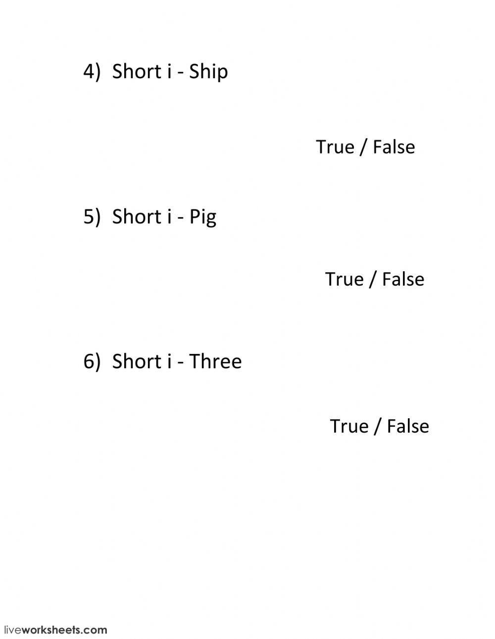 True or false - short i