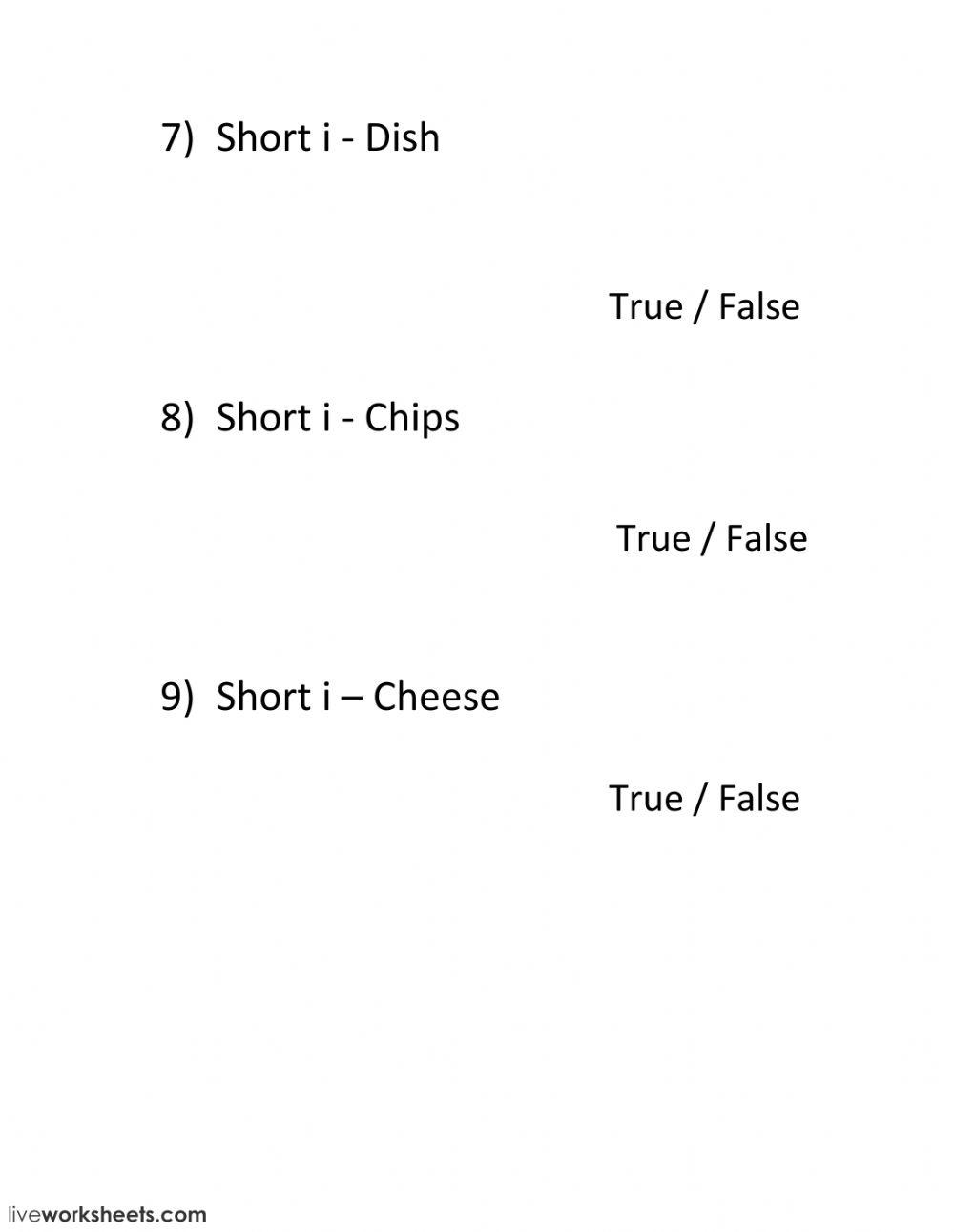 True or false - short i