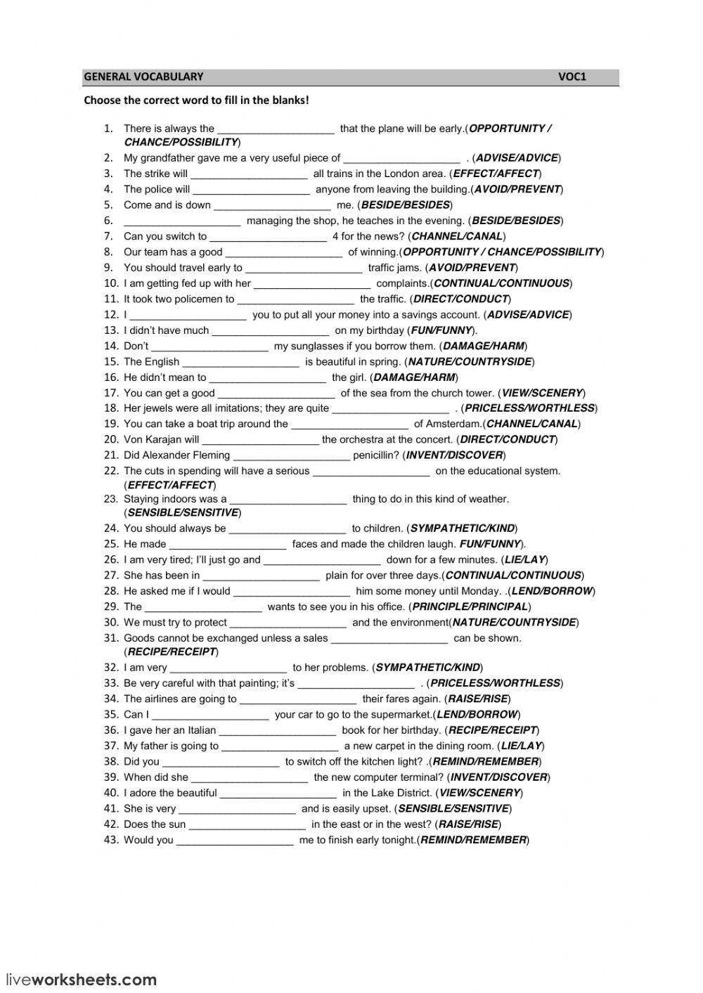 Vobulary FCE- first stages of CAE