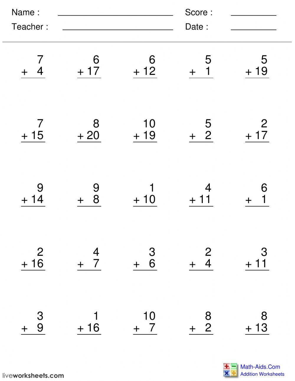 Additon - numbers up to 20