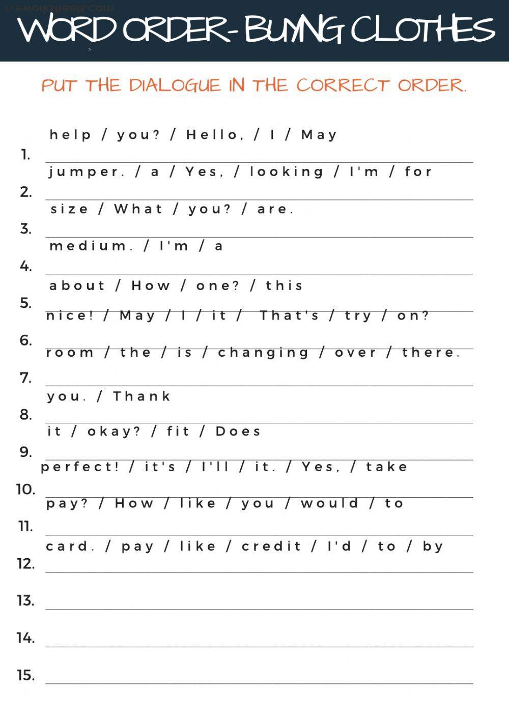 Word Order - Buying clothes