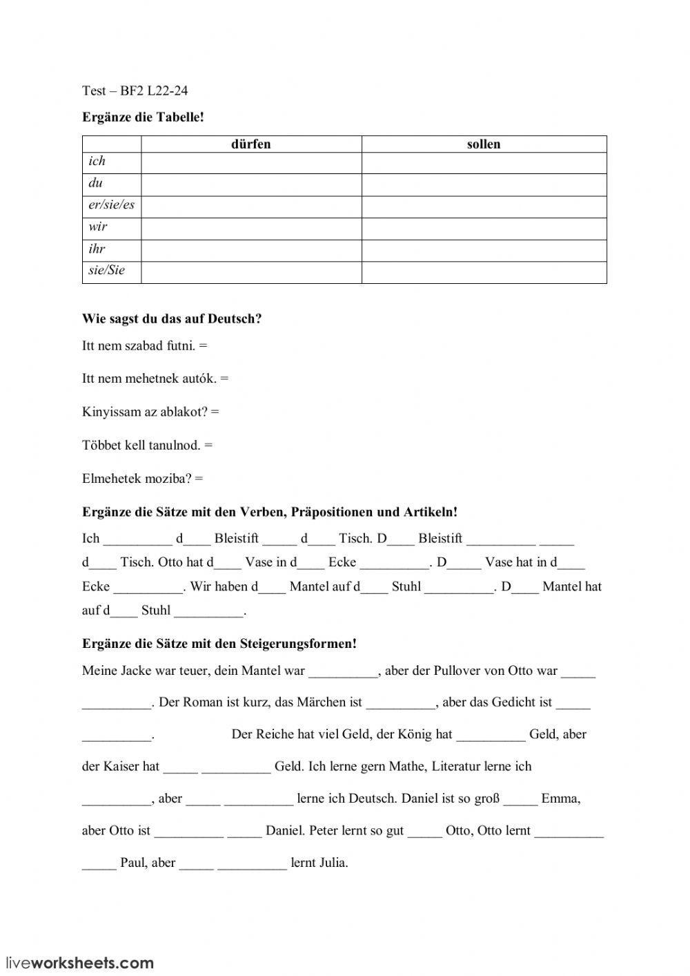 Test (Modalverben, Positionsverben, Steigerung)