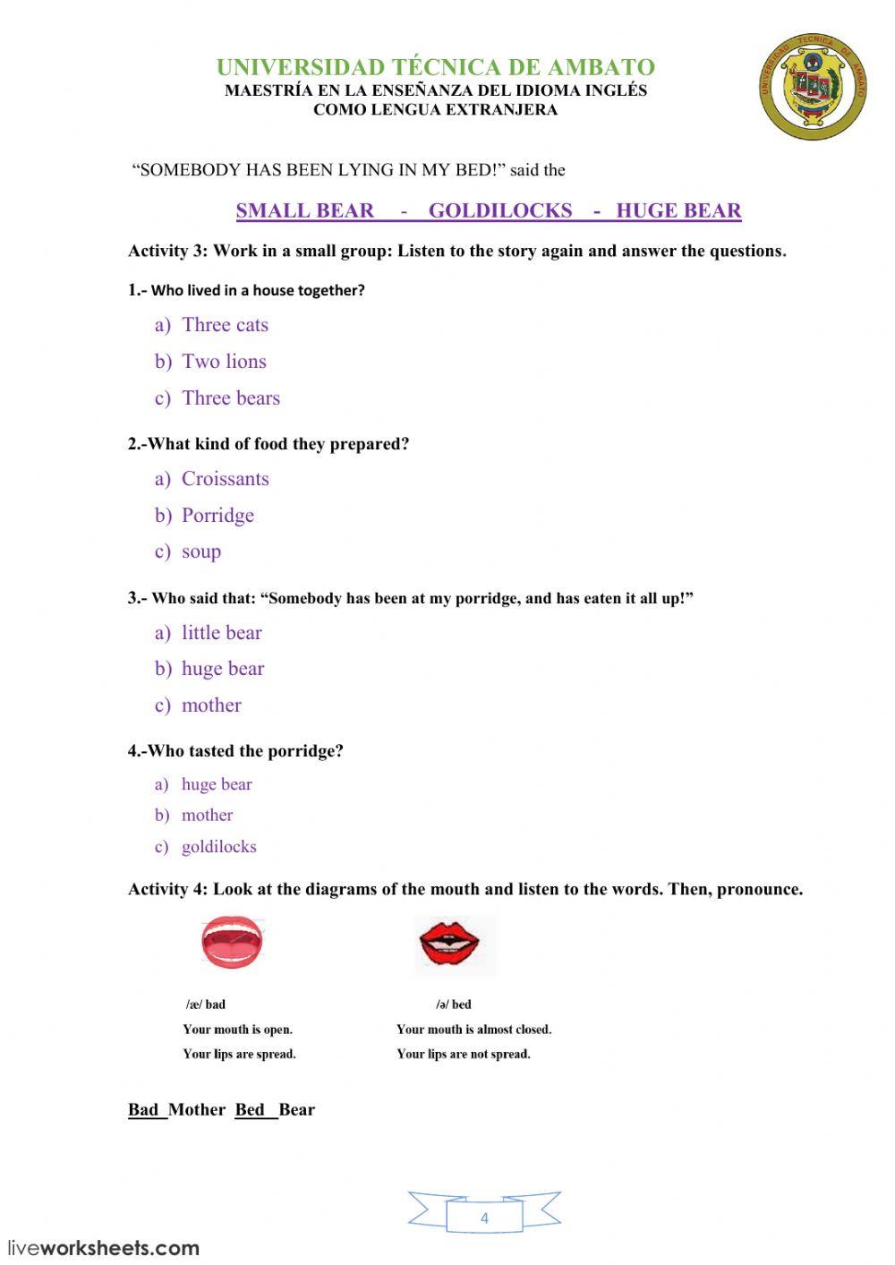 GOLDILOCKS AND THE THREE BEARS