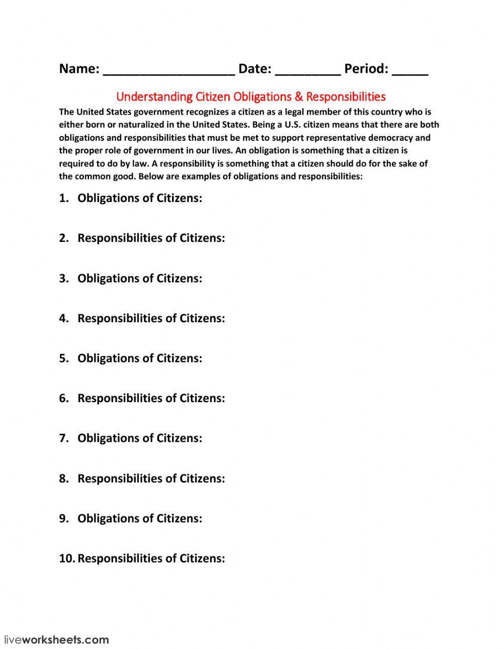 Understanding Citizen Obligations - Responsibilities