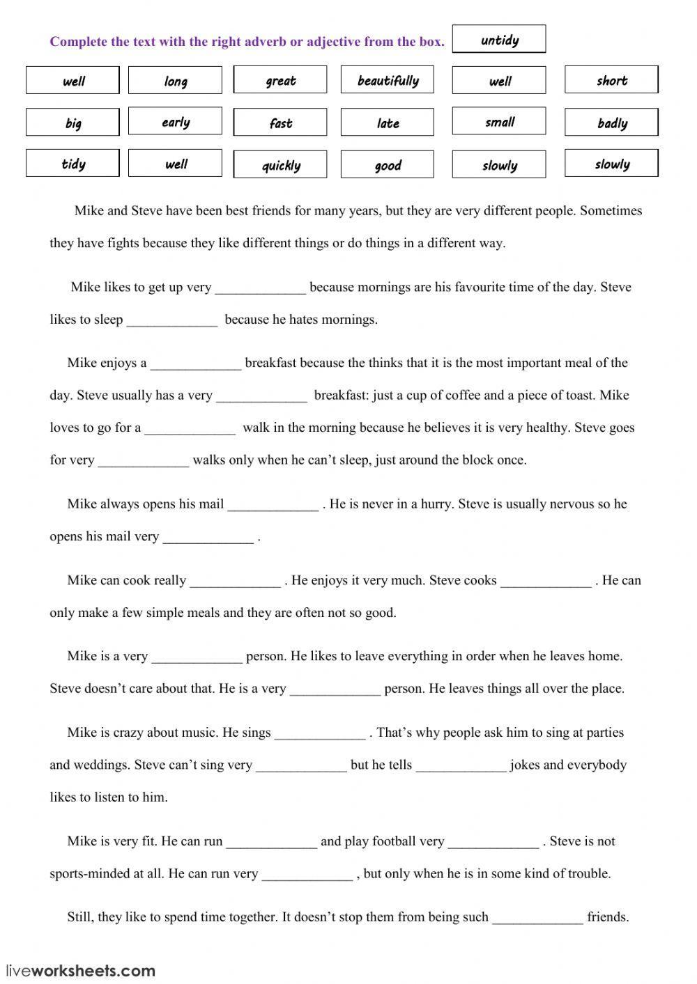 Adverbs Live Worksheets