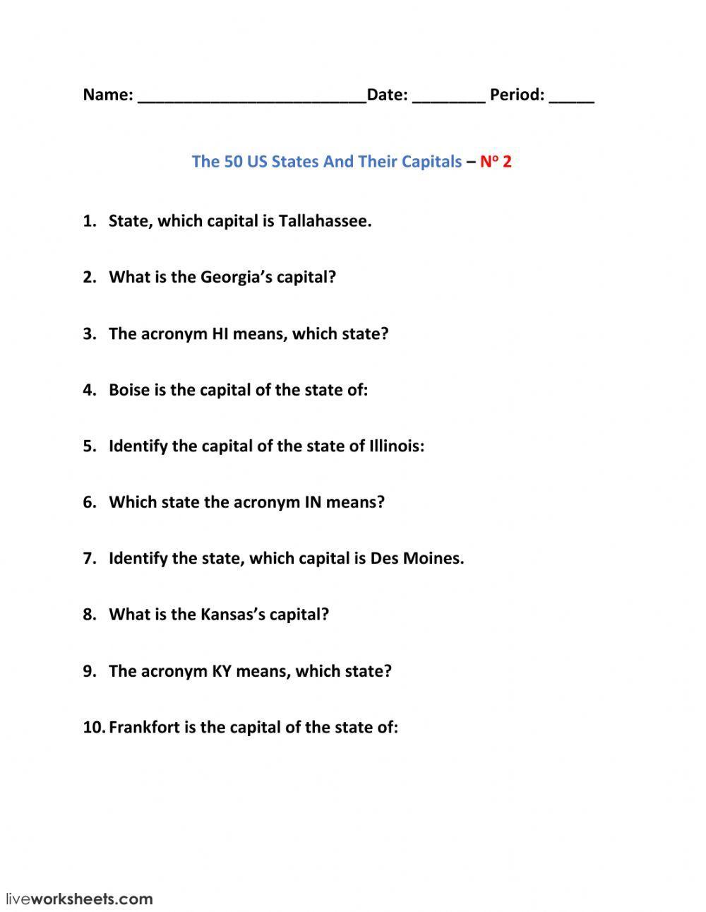 The 50 US States And Their Capitals – No 2