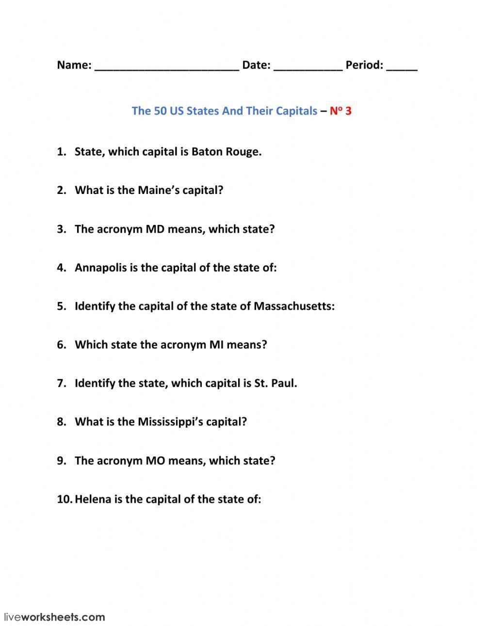 The 50 US States And Their Capitals – No 3