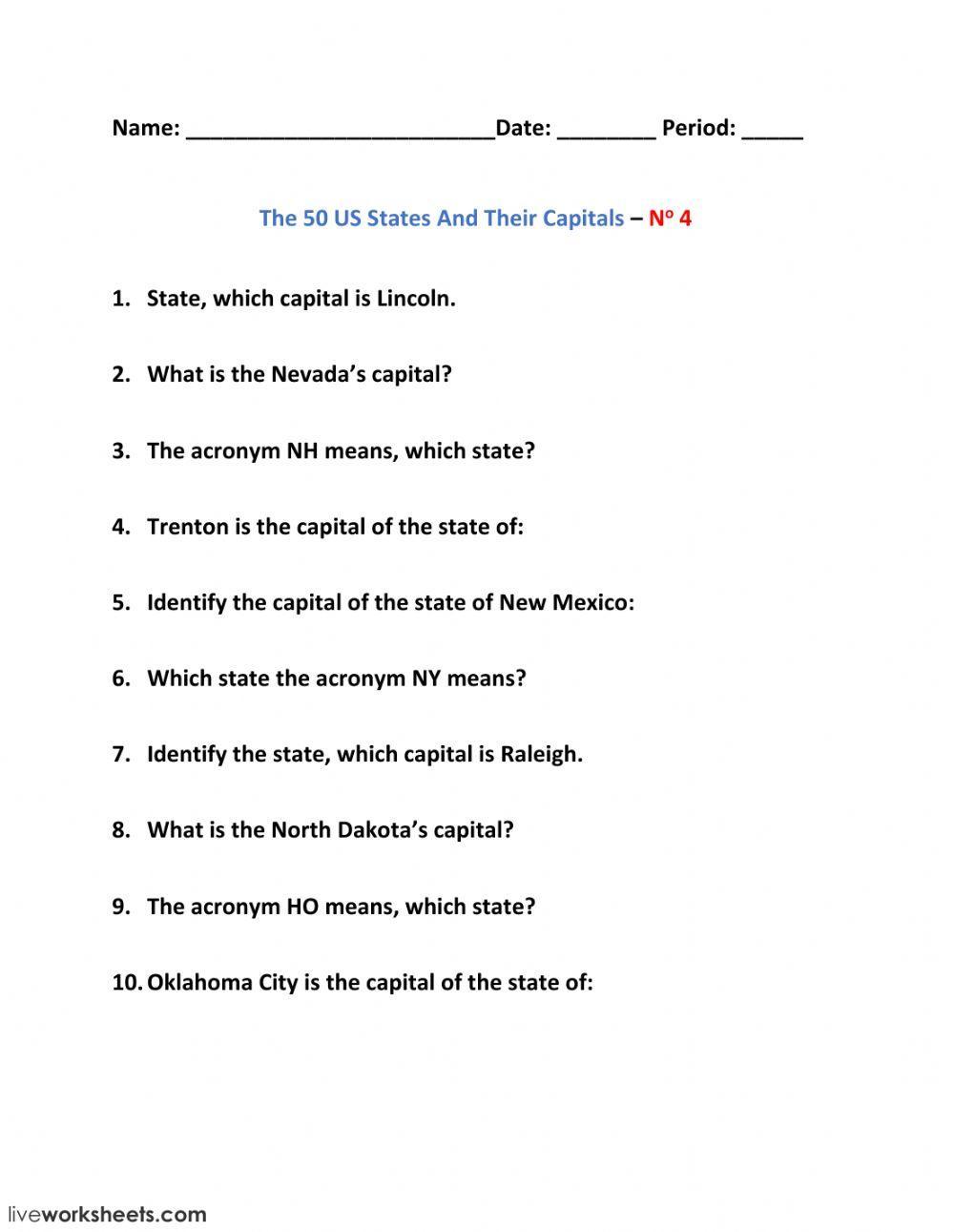 The 50 US States And Their Capitals – No 4