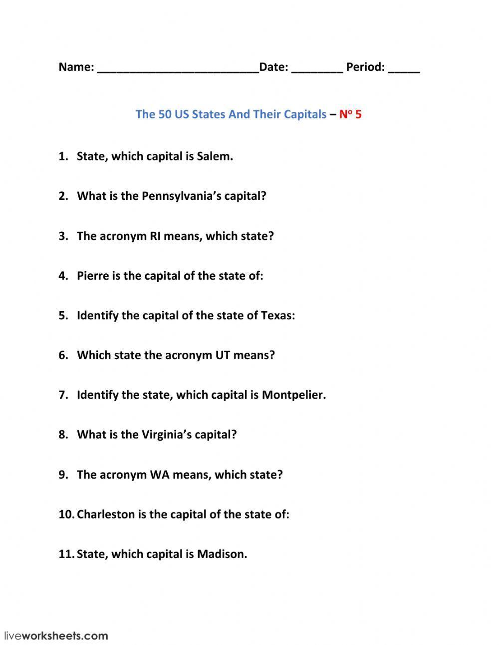 The 50 US States And Their Capitals – No 5