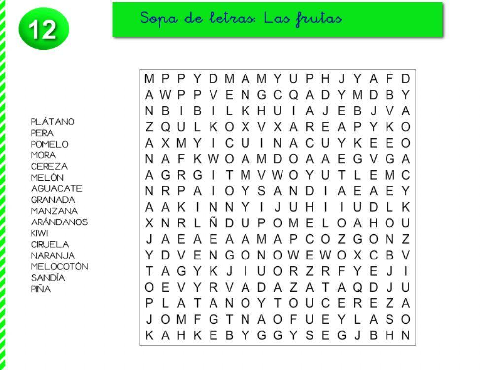 Sopa de letras: Las frutas