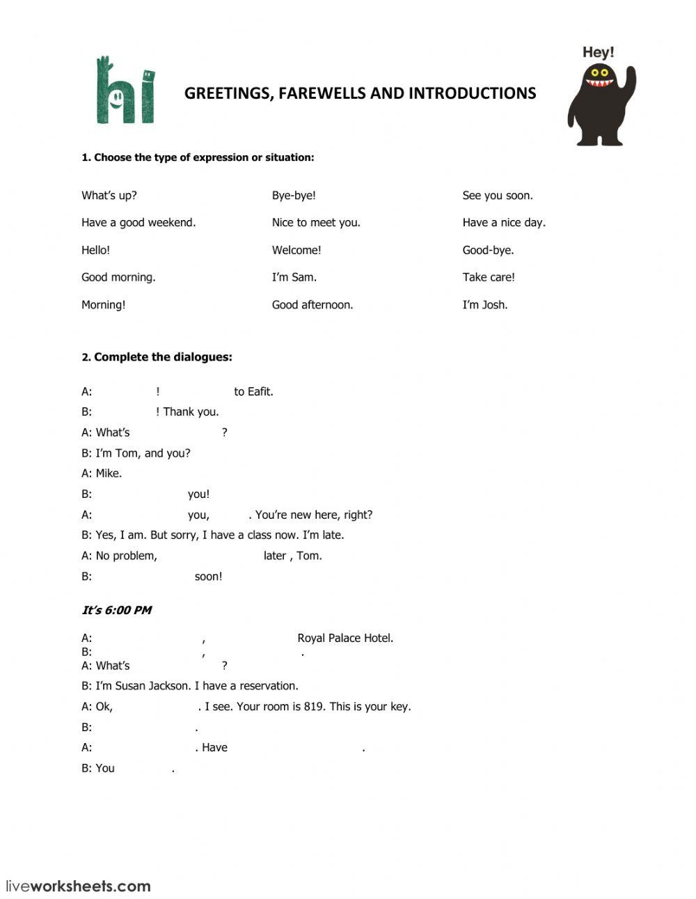 Greetings and farewells