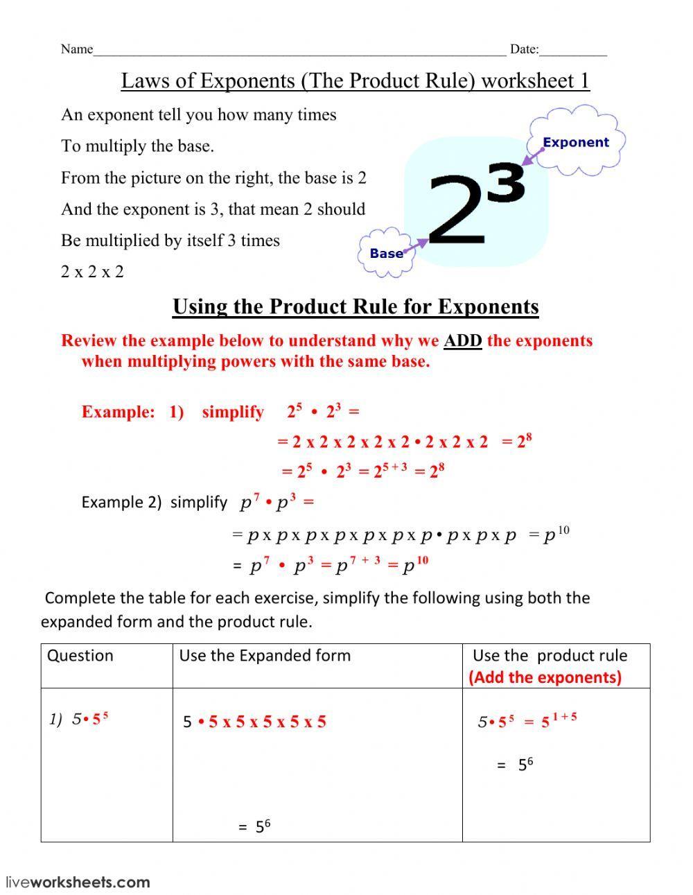 Laws of Exponents Laws of Exponents