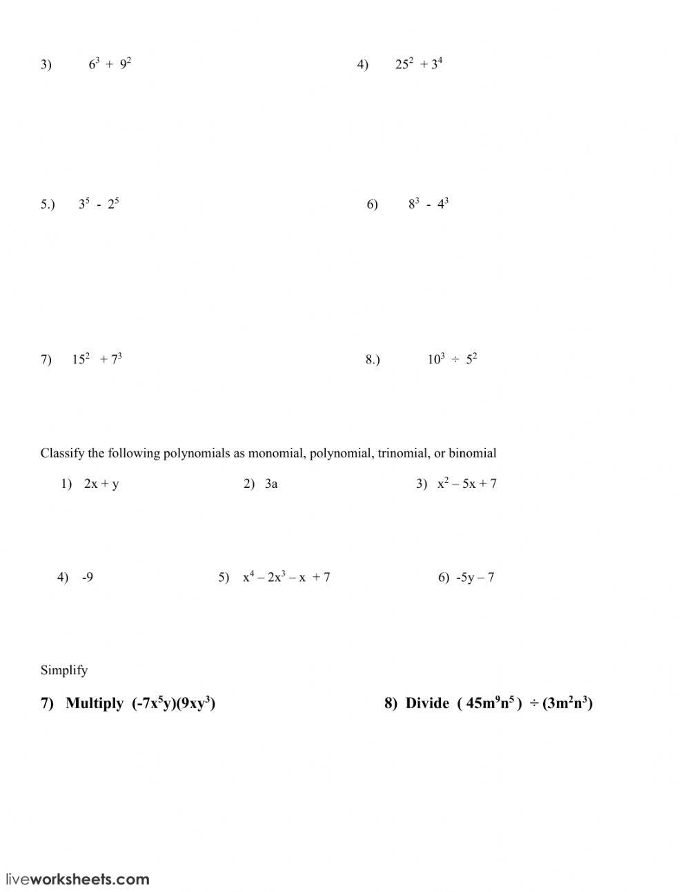 Exponents and polynomials