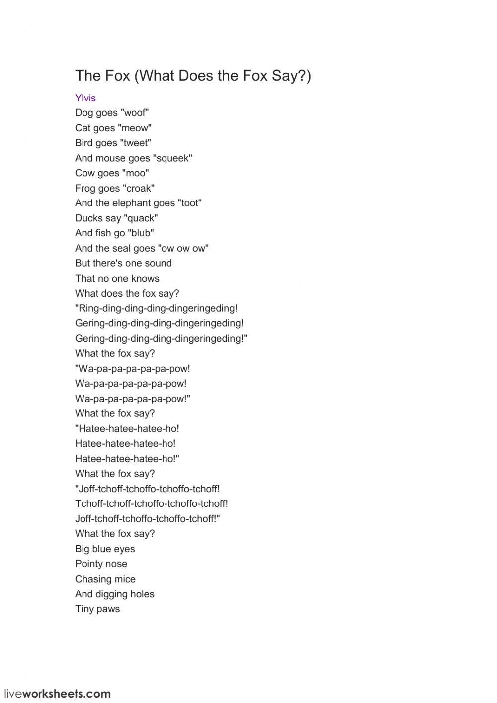 What Does The Fox Say Kidz Bop Lyrics What Does The Fox Say Lyrics