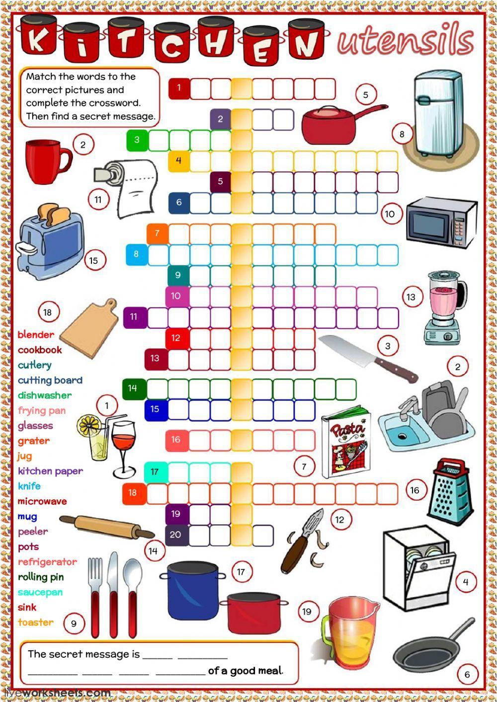 Kitchen utensils - crossword