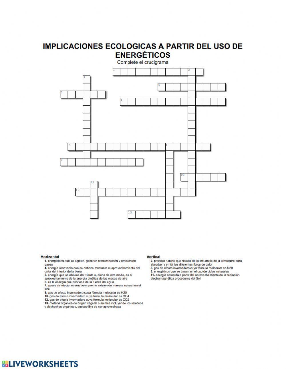 CRUCIGRAMA FUENTES DE ENERGIA, EFECTO INVERNADERO, 