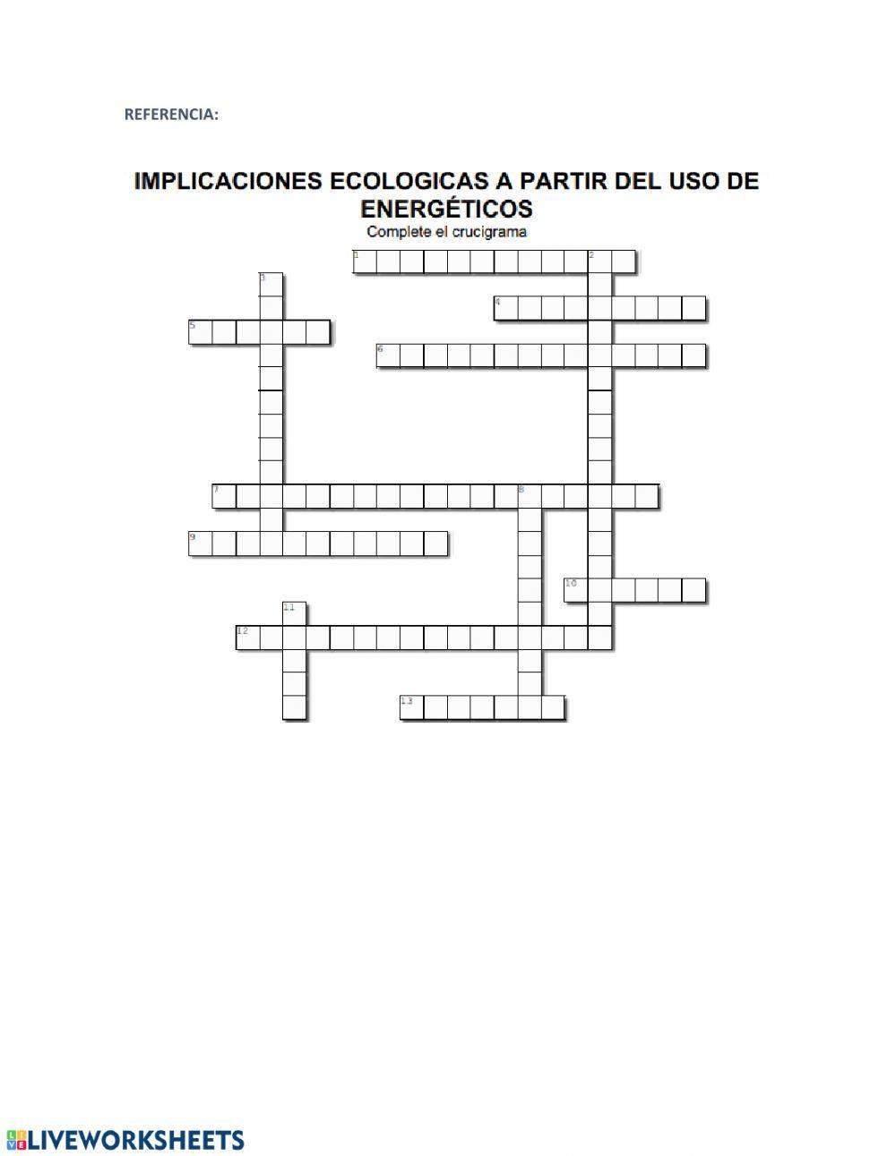 CRUCIGRAMA FUENTES DE ENERGIA, EFECTO INVERNADERO, 
