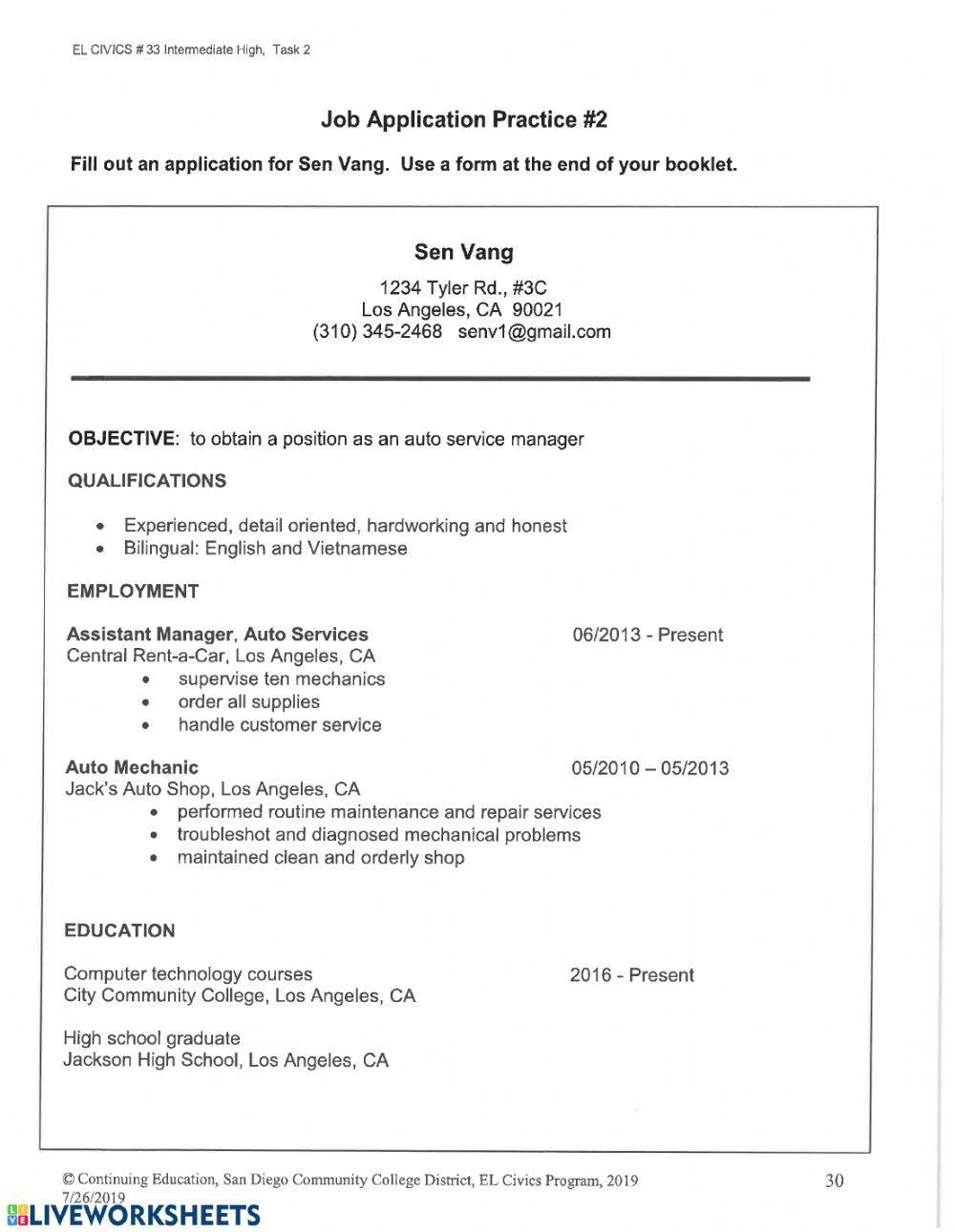 Job Application Practice -2