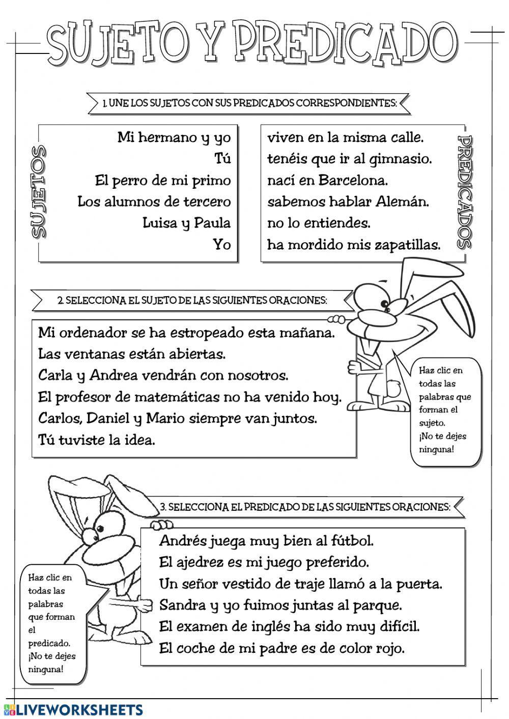 Sujeto Y Predicado Worksheet Live Worksheets