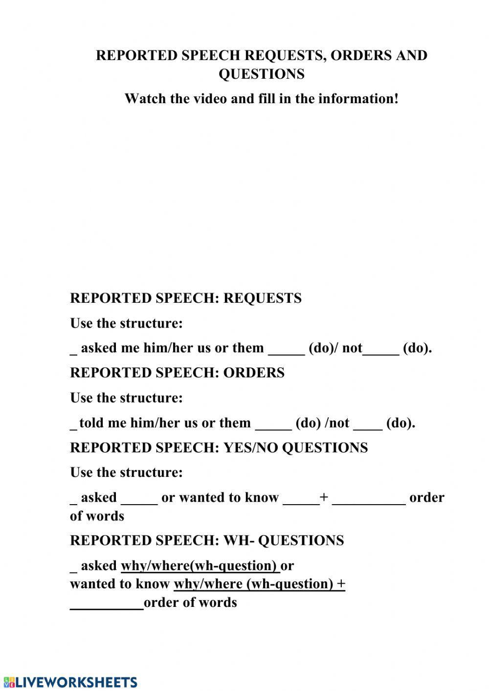 Reported Speech (orders,requests,questions)