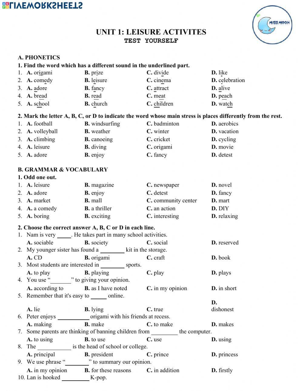 Grade 8 - unit 1 - test 2