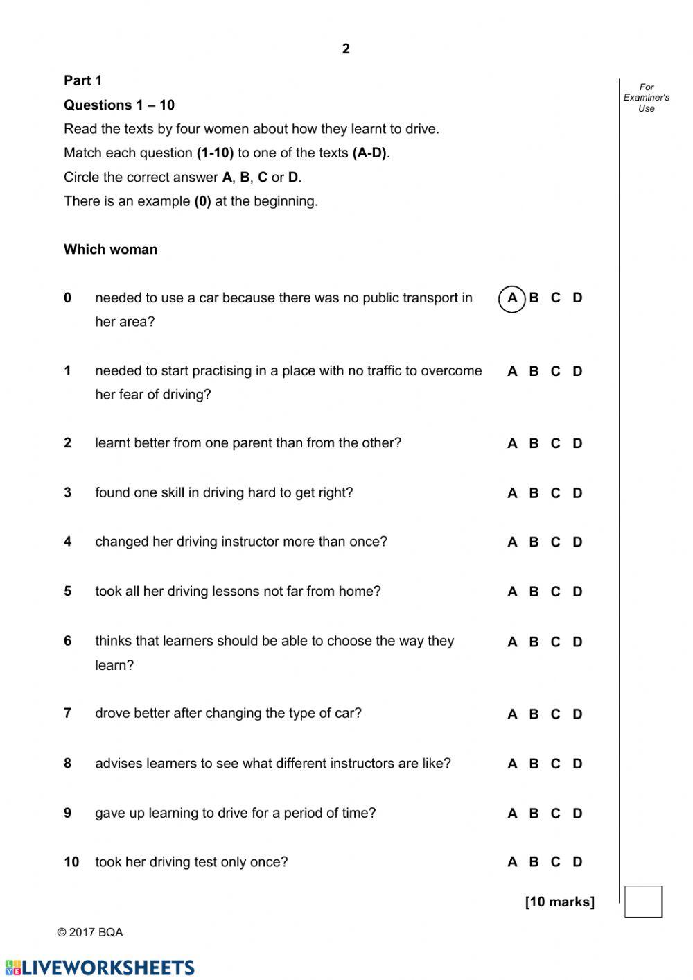 Bahrain National Exams 2017- Paper2 Reading- Part1