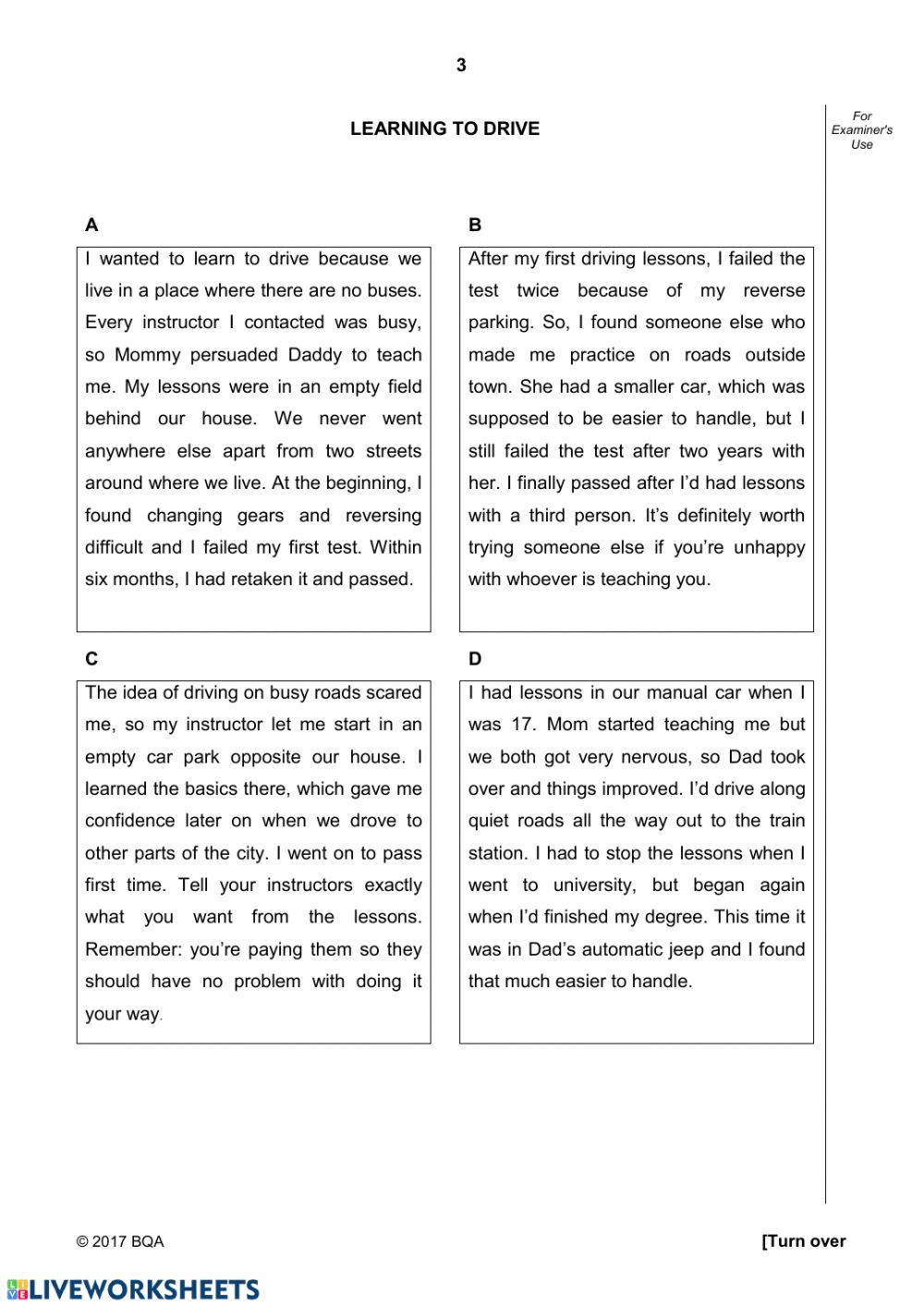 Bahrain National Exams 2017- Paper2 Reading- Part1