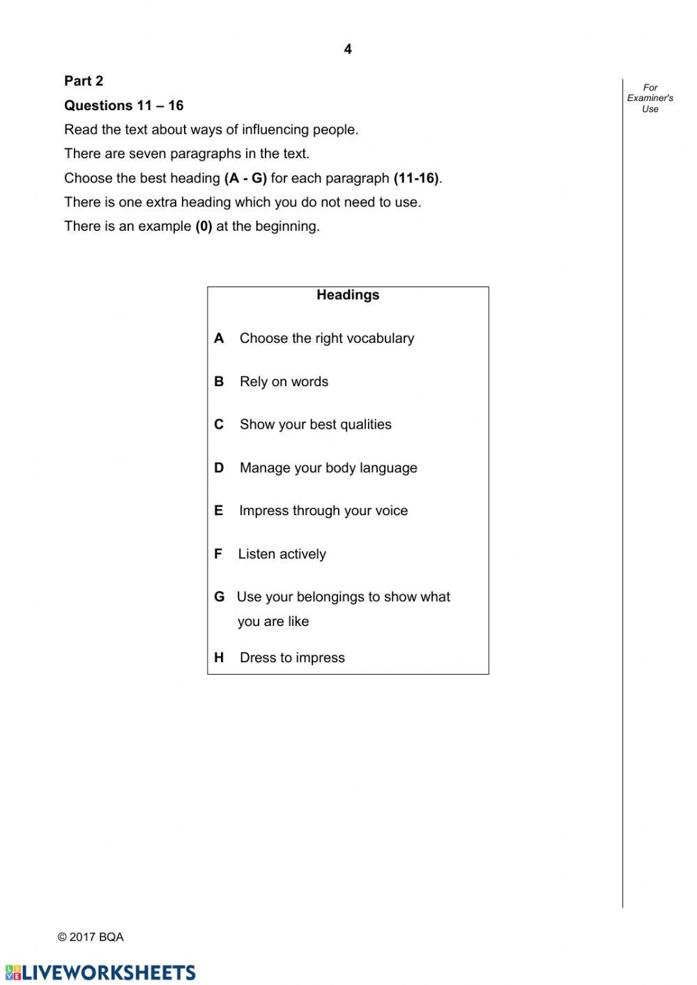 Bahrain National Exams 2017- Paper2 Reading- Part1