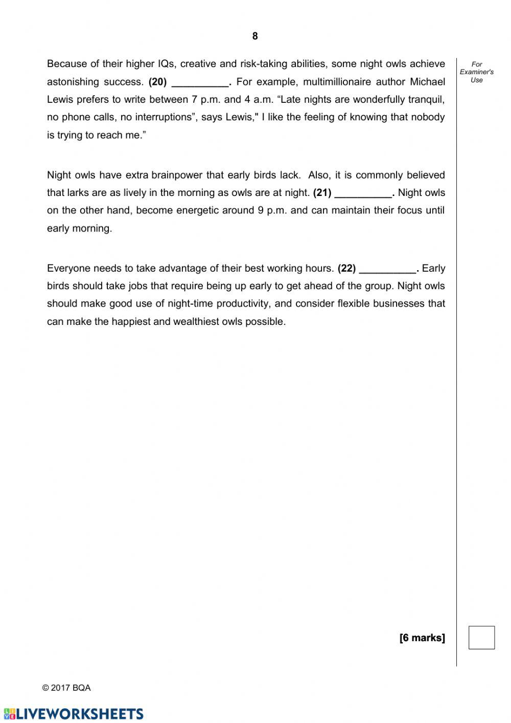 Bahrain National Exams 2017- Paper2 Reading- Part1