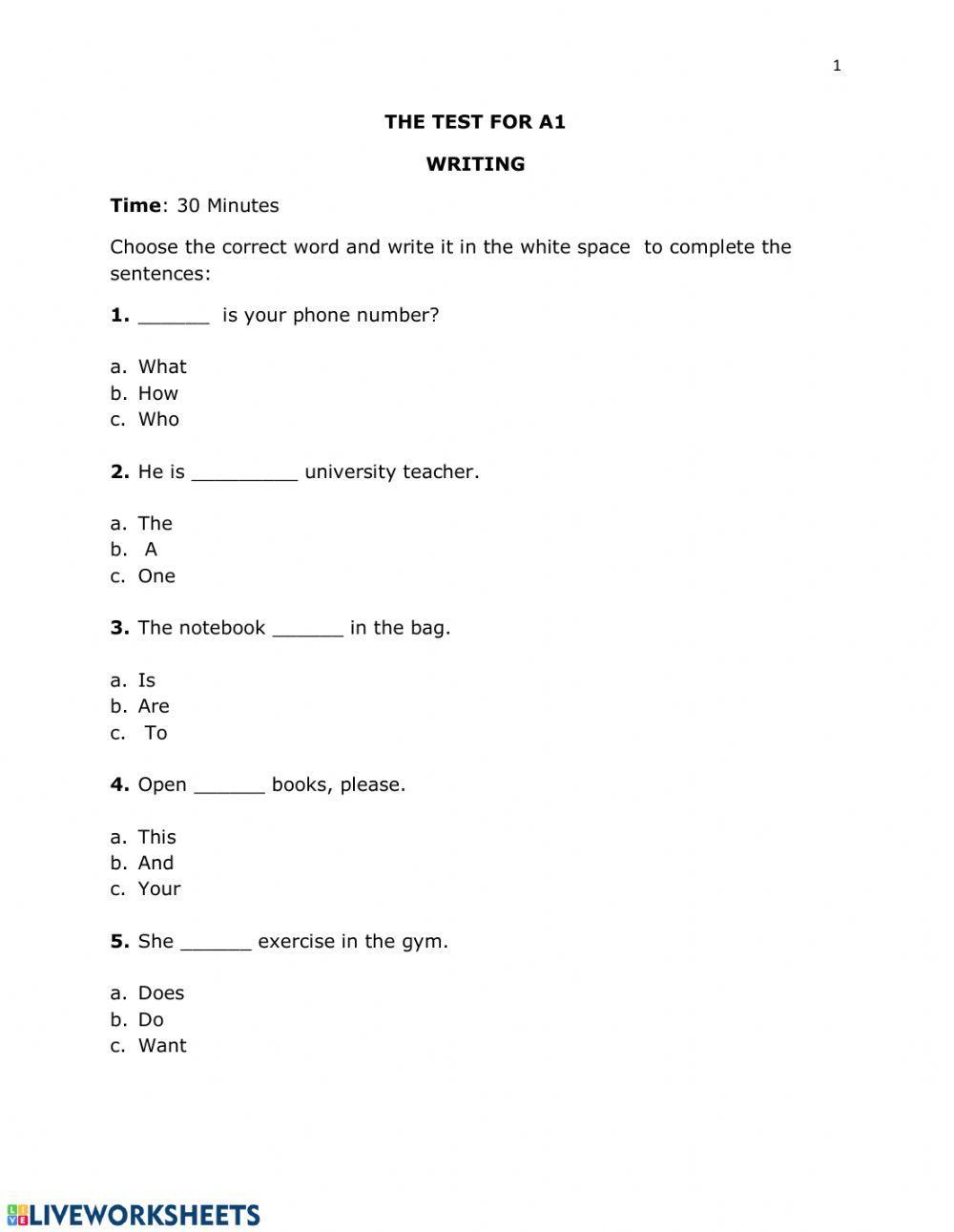 A description of my house – A1 English writing - Test-English
