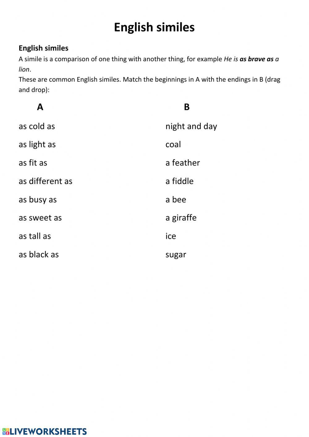 English similes easy version