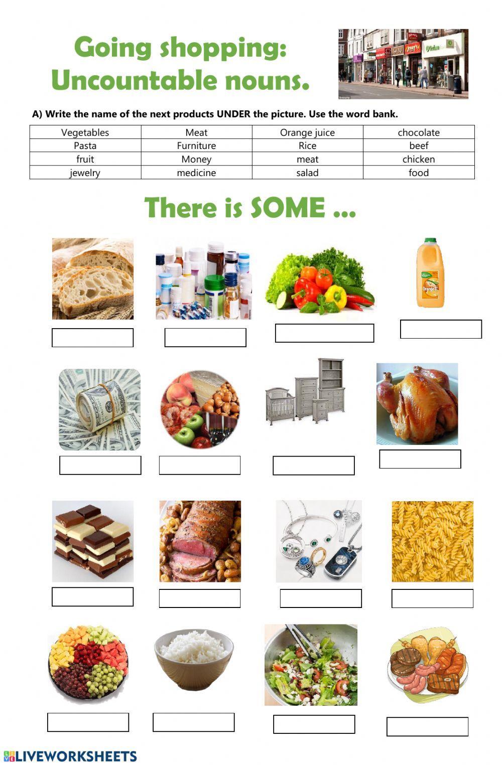 Going shopping: uncountable nouns Going shopping: uncountable nouns