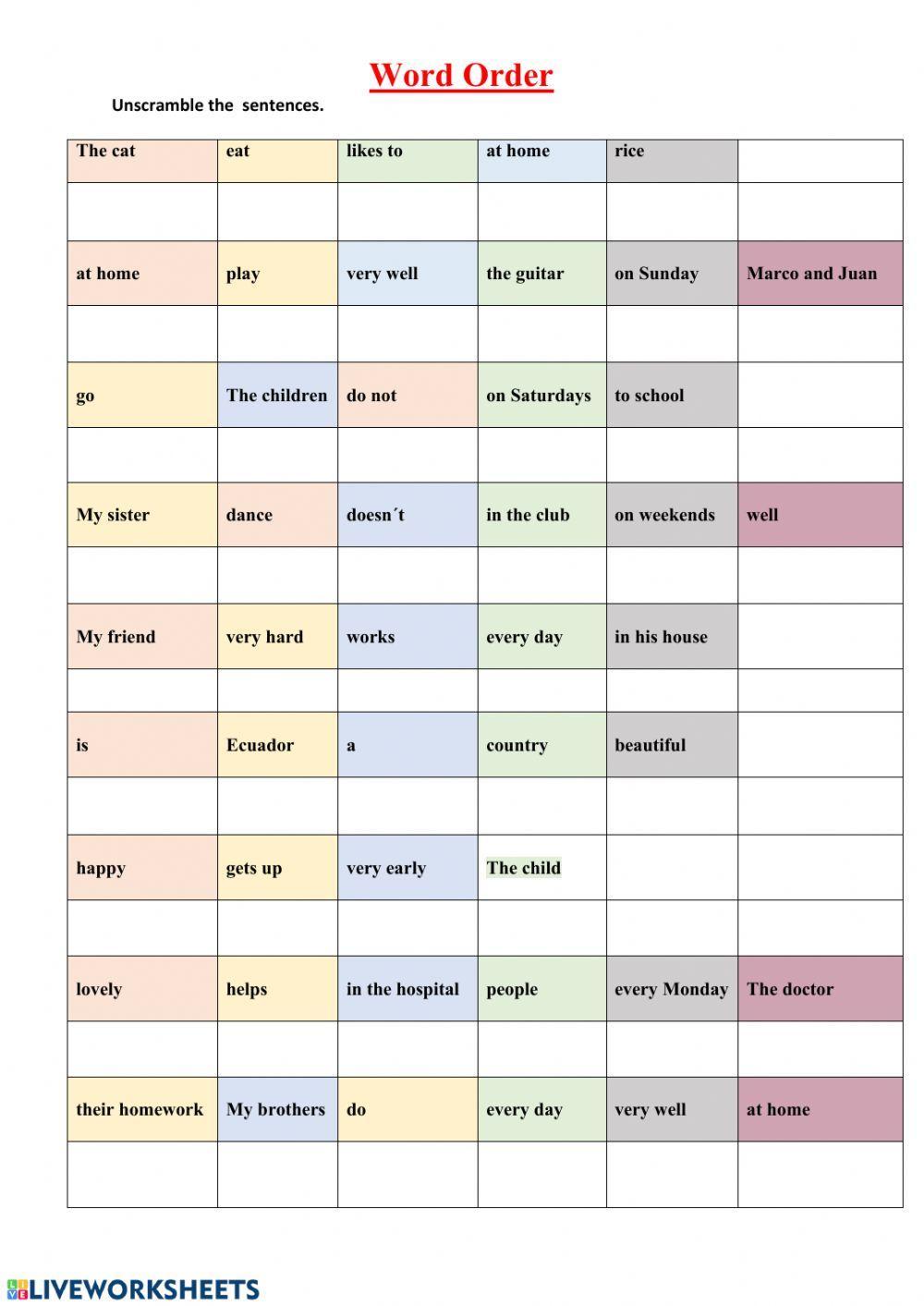 Word Order Word Order