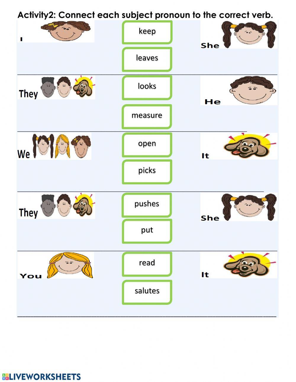 Match the subject. Verb be subject pronouns. Pronominal verbs. Subject verb Agreement Worksheet. Match verb.