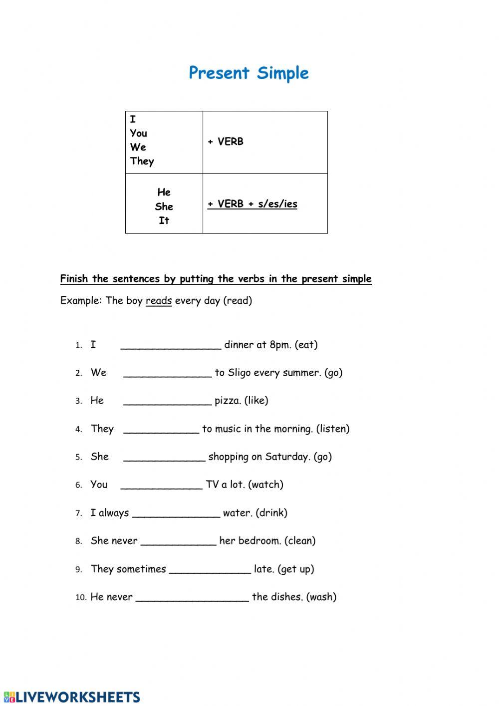 Present Simple online pdf activity for Level 1 | Live Worksheets