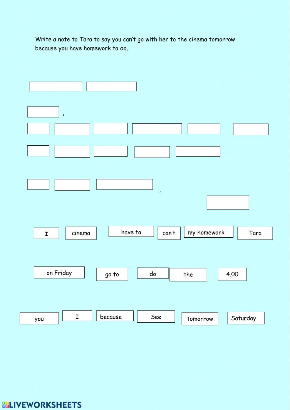 Writing a Short Note worksheet | Live Worksheets