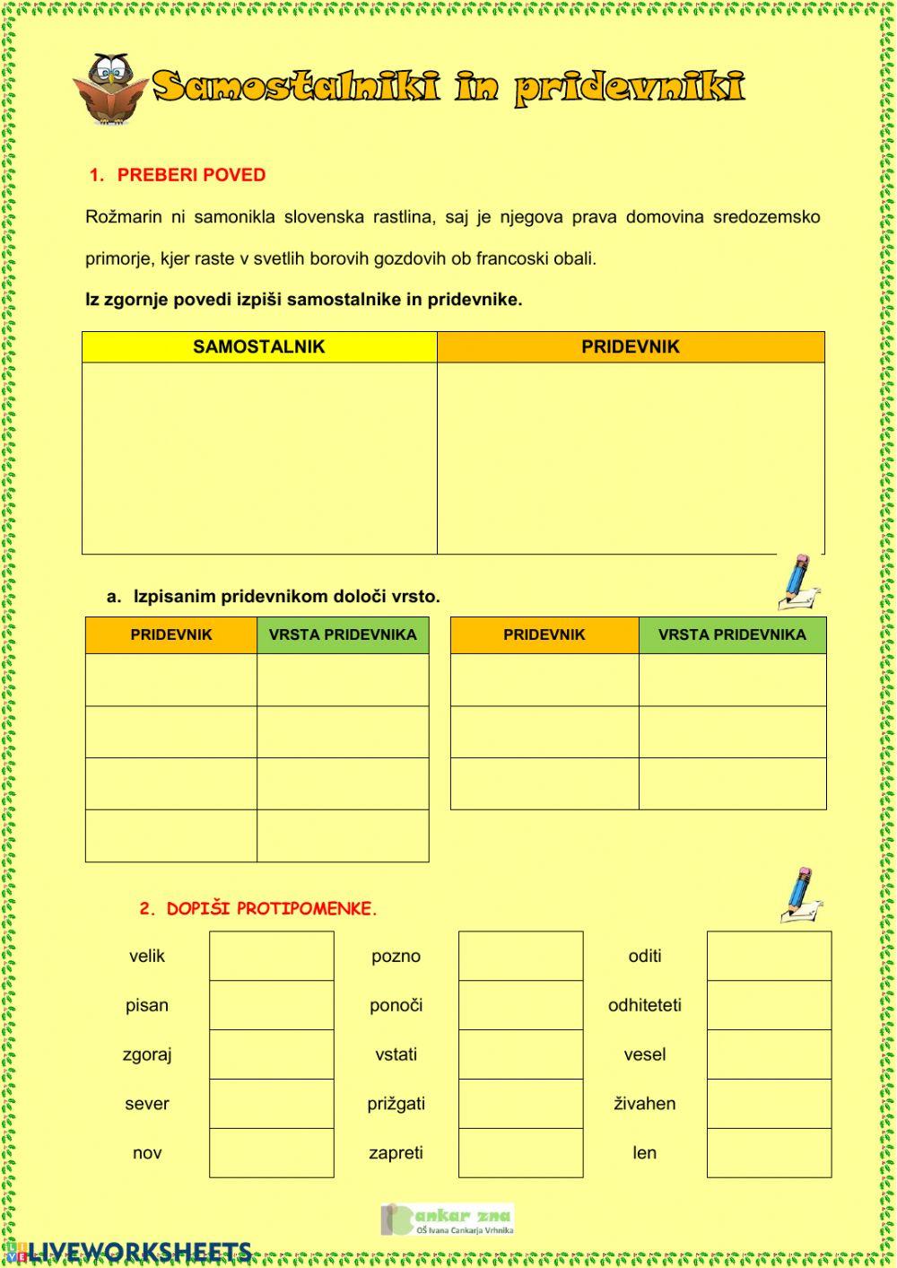 Samostalniki in pridevniki