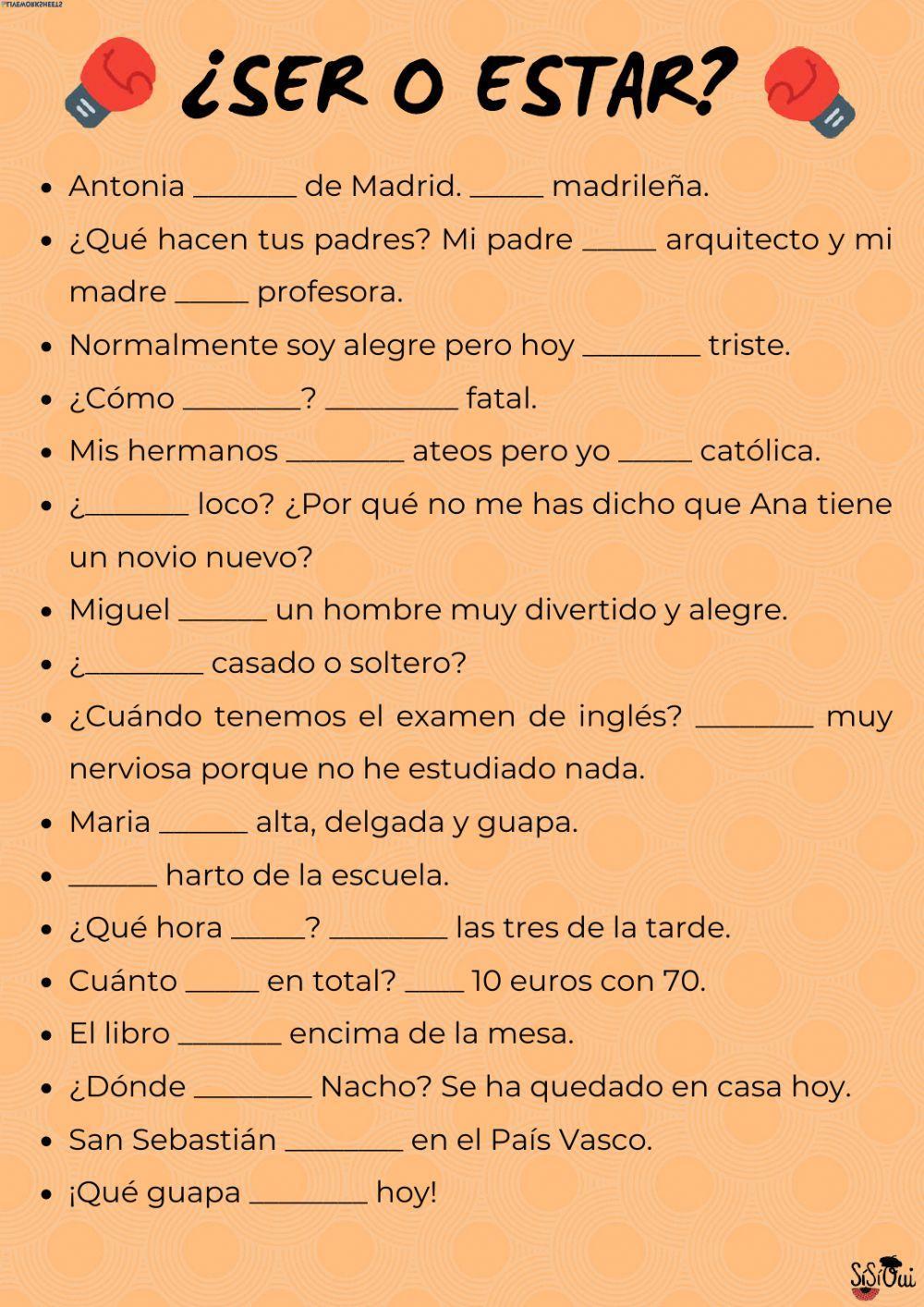 Ser o estar interactive worksheet | Live Worksheets