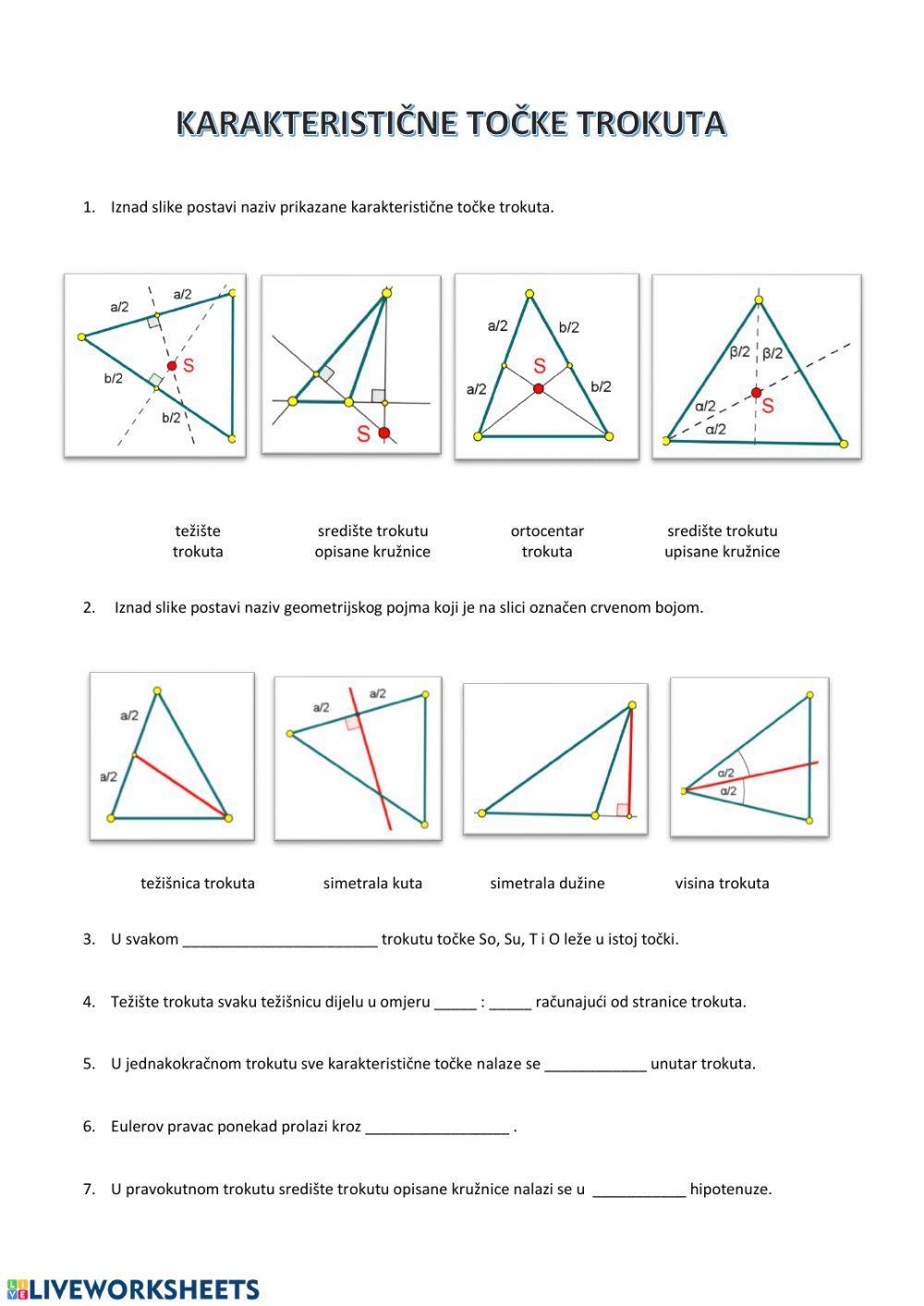 Karakteristične točke trokuta i Eulerov pravac