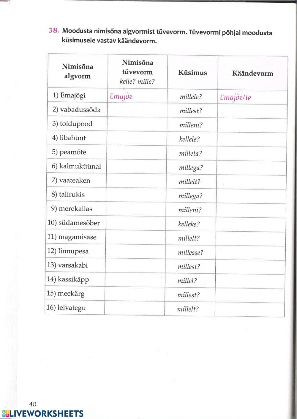 Moodusta küsimusele vastav käändevorm