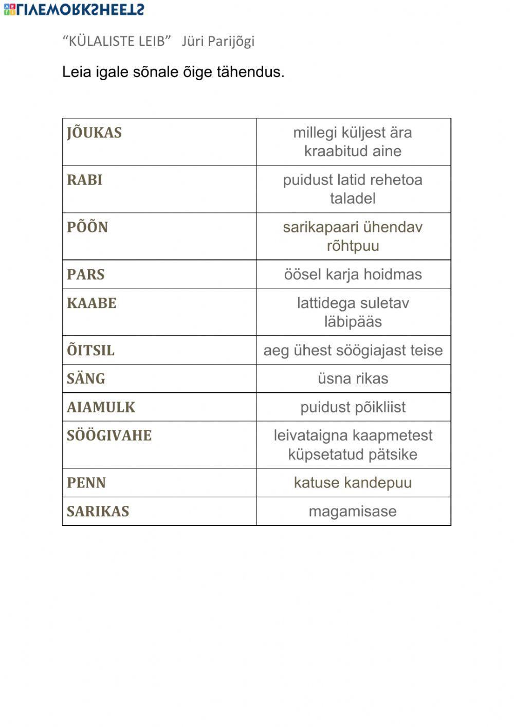 Sõnad raamatust -Külaliste leib-