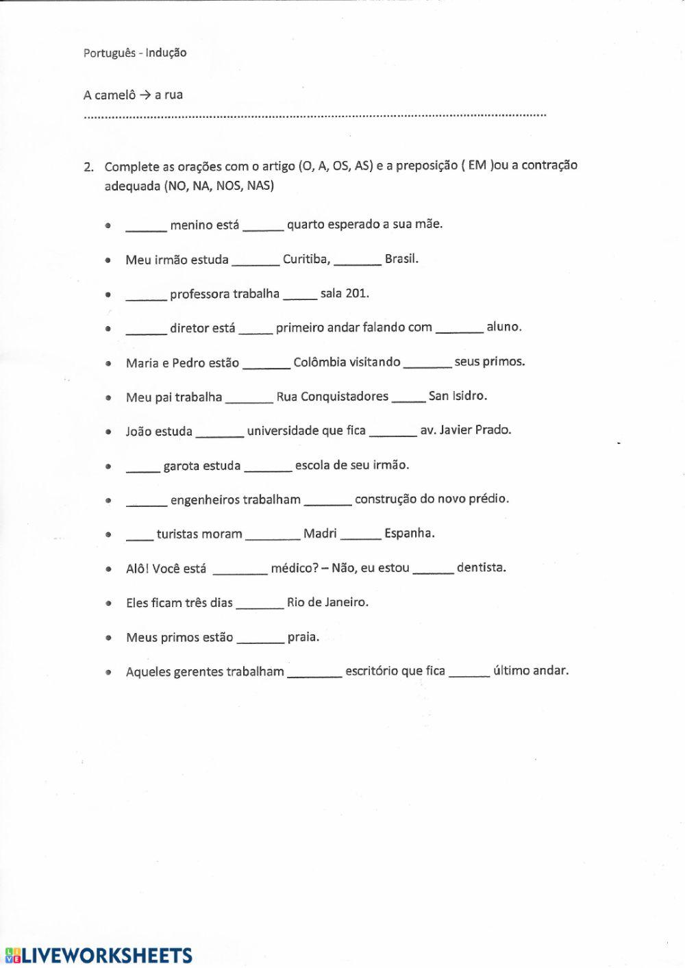 Folha de teste-artigos + preposição