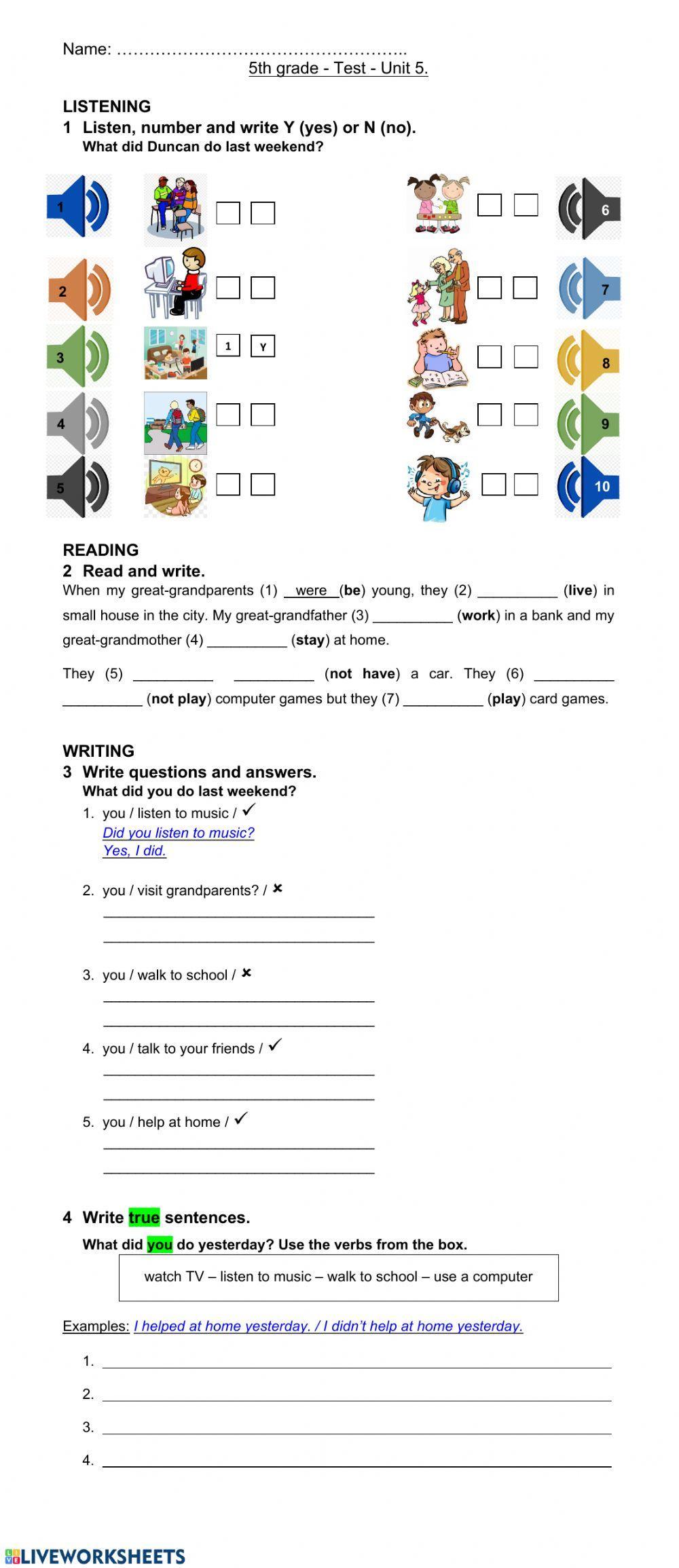 Test 5th grade - Past Simple