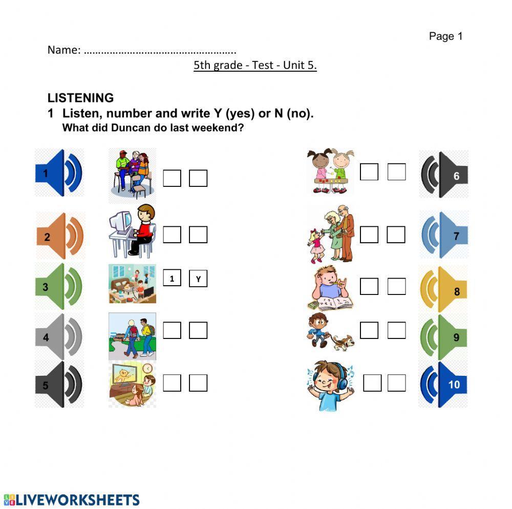 Test 5th grade - Past Simple - Listening activity