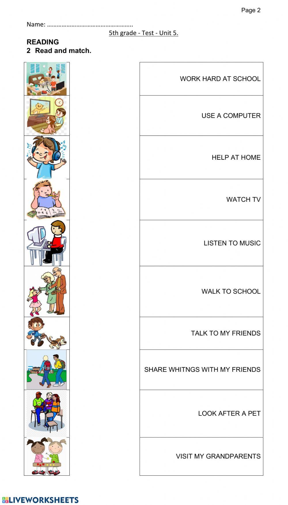 Test 5th grade - daily activities