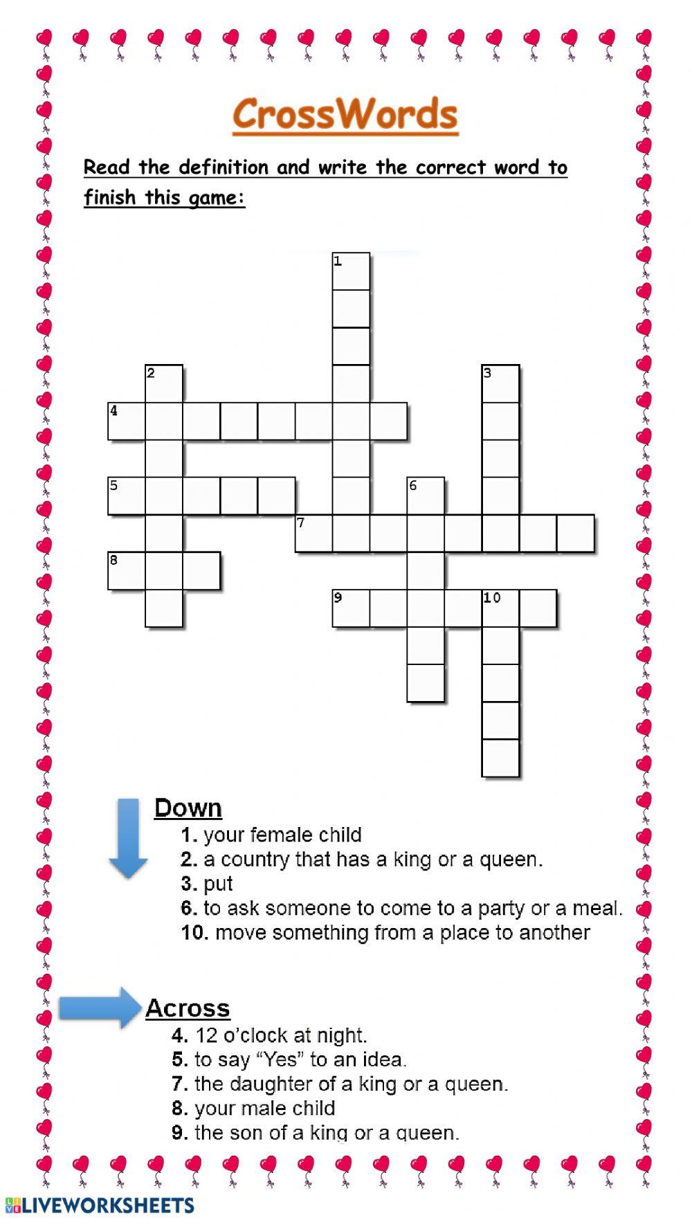 Crosswords the princess and the pea worksheet Live Worksheets