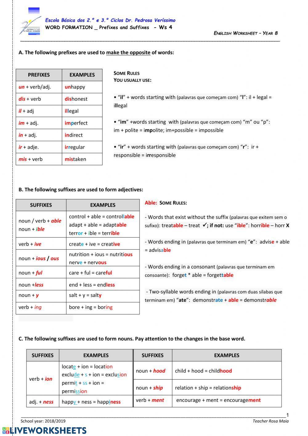 Suffixes and Prefixes
