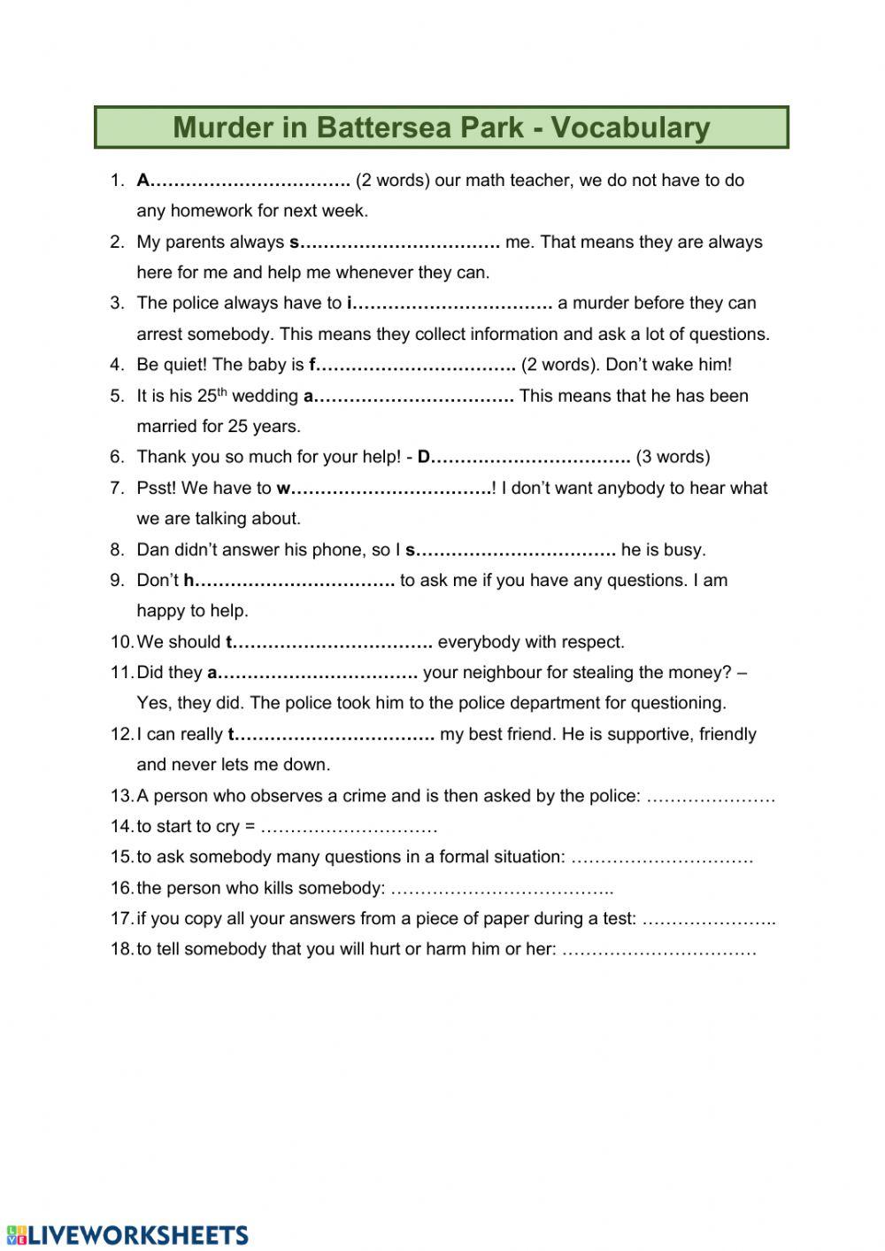 Vocabular - Murder in Battersea Park